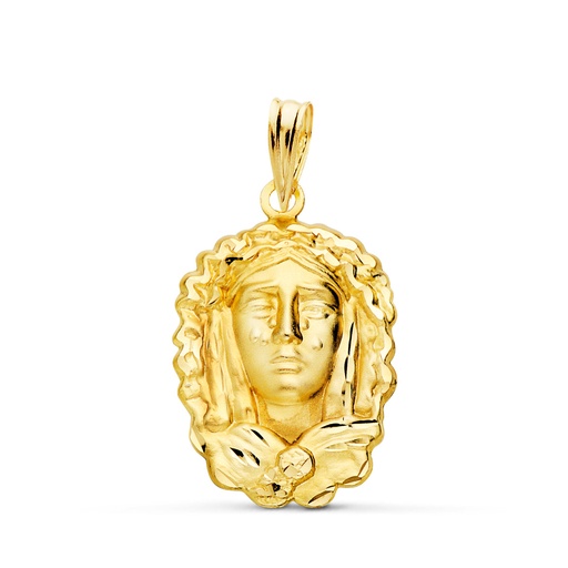 [PP2957-322] 18K MEDALLA SILUETA VIRGEN MARIA DE LA O 22X15 MM TALLADA