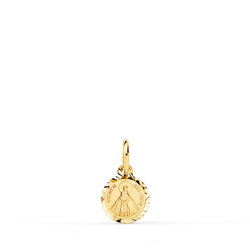 [PP2966-209] 18K MEDALLA ORO AMARILLO MINI VIRGEN DEL MAR BORDES TALLADOS 8 MM