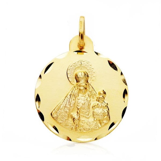 [PP2984-322] 18K MEDALLA VIRGEN DEL ROSARIO TALLADA 22 MM