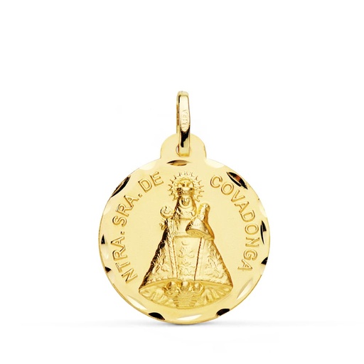 [PP2989-322] 18K MEDALLA DE LA VIRGEN DE COVADONGA 22 MM TALLADA