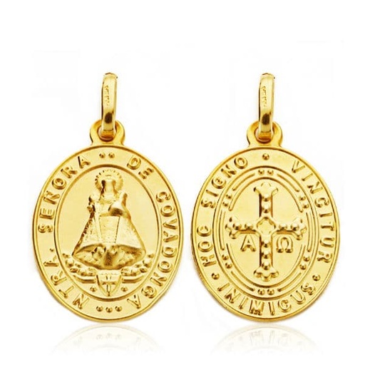 [PP2990-020] 18K MEDALLA ESCAPULARIO VIRGEN COVADONGA Y CRUZ DE LA VICTORIA 20X14 MM