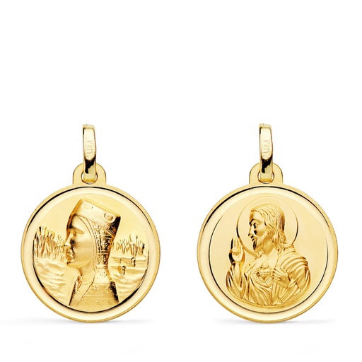 [PP3002-118] 18K ESCAPULARIO VIRGEN MONTSERRAT Y CORAZON DE JESUS BISEL 18 MM