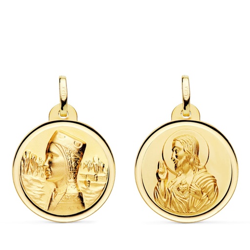 [PP3002-120] 18K ESCAPULARIO VIRGEN MONTSERRAT Y CORAZON DE JESUS BISEL 20 MM
