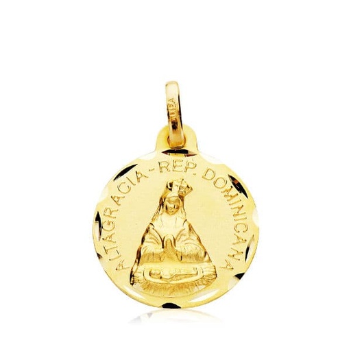 [PP3005-316] 18K MEDALLA VIRGEN DE ALTAGRACIA TALLADA 16 MM