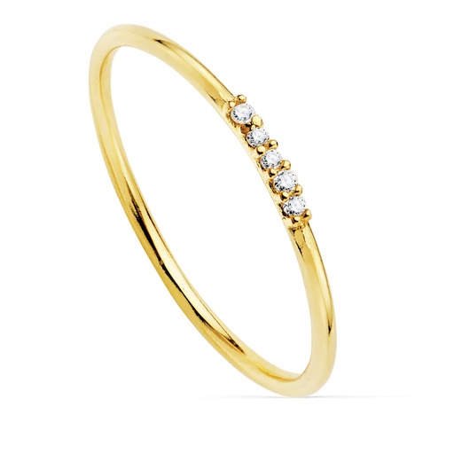[PP30100-OA] 18K SORTIJA ORO AMARILLO 5 DIAMANTES 0.025 QTS. CUERPO REDONDO 1 MM