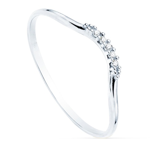 [PP30102-OB] 18K SORTIJA ORO BLANCO 5 DIAMANTES 0.025  QTS. G-VS2. CUERPO REDONDO 1 MM