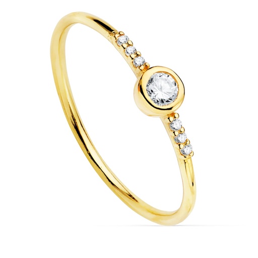 [PP30117-OA] 18K SORTIJA ORO AMARILLO DIAMANTES 0.140  QTS. G-VS2. DIAMANTE 3 MM Y 6 DE 1 MM
