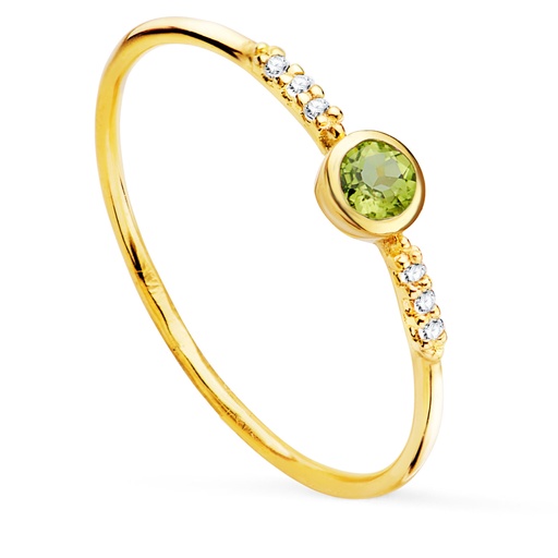 [PP30117-OAOL] 18K SORTIJA ORO AMARILLO 6 DIAMANTES 0.030  QTS. G-VS2. OLIVINA 3 MM