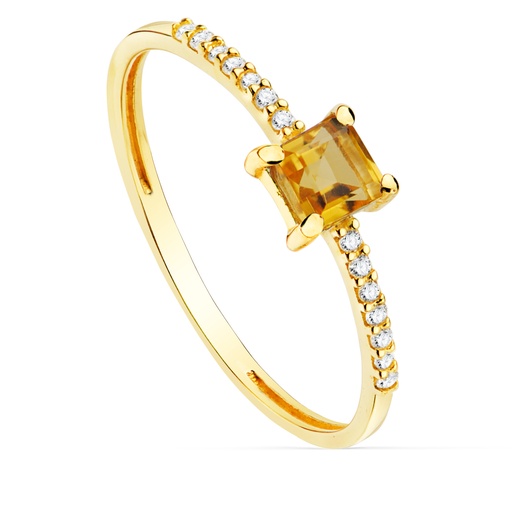 [PP30118-OACT] 18K SORTIJA ORO AMARILLO 14 DIAMANTES 0.070QTS. G-VS2. CITRINO 4X4MM CUERPO 1 MM