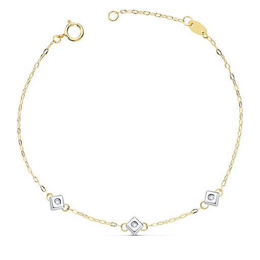 [PP30120-OAB150] 18K PULSERA ORO BICOLOR CHATON DE 3 ROMBOS CON DIAMANTES SI-H 0.045  QTS. 17 CM