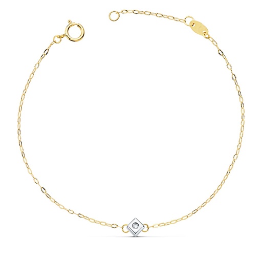 [PP30121-OAB150] 18K PULSERA ORO BICOLOR CHATON DE ROMBO CON DIAMANTE SI-H 0.015  QTS. 19 CM