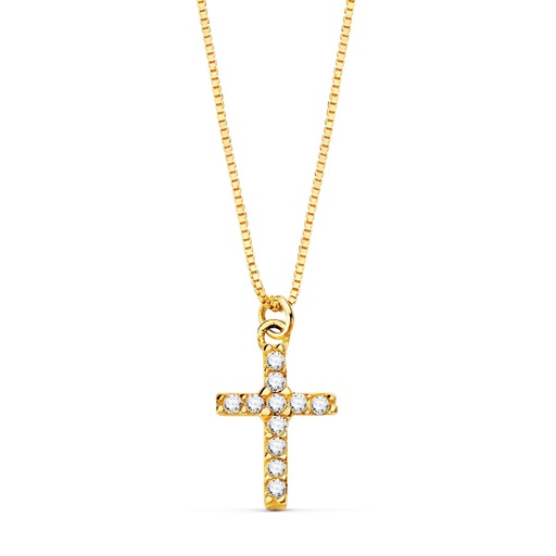 [PP30122] 18K GARGANTILLA CRUZ 8.5X 6.5MM11 DIAMANTES 0.05QT.CADENA VENECIANA 45CM G-VS2