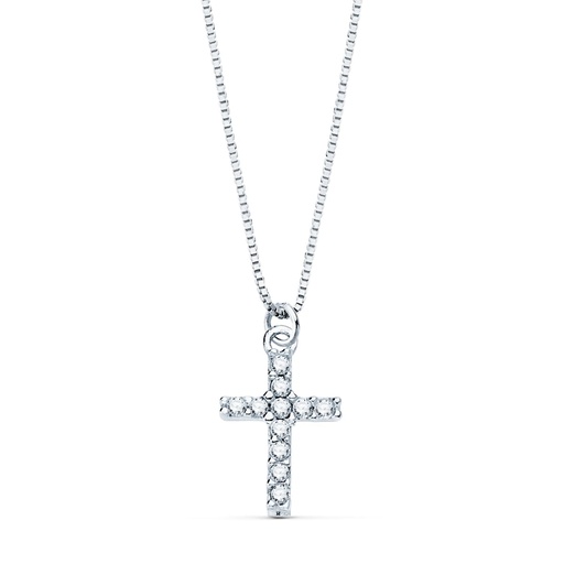 [PP30122-OB] 18K GARGANTILLA CRUZ 8.5X6.5MM11 DIAMANTES 0.05QT.CADENA VENECIANA 45CM G-VS2
