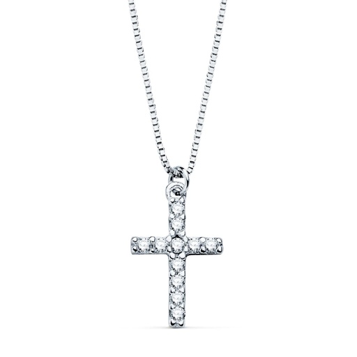 [PP30123-OB] 18K GARGANTILLA CRUZ 11X8 MM 11 DIAMANTES 0.09QT. CADENA VENECIANA 45CM G-VS2