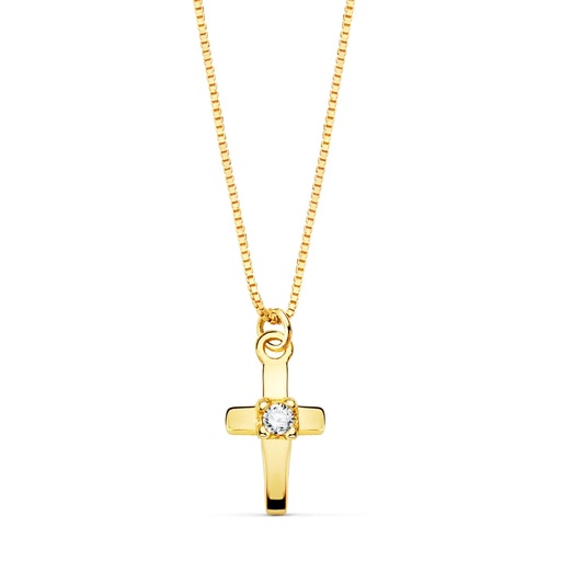 [PP30124] 18K GARGANTILLA CRUZ 8X4.5MM1 DIAMANTE 0.015QT. CADENA VENECIANA 45CM G-VS2
