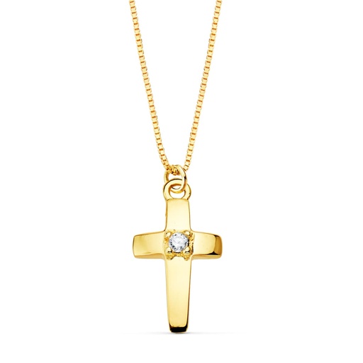 [PP30125] 18K GARGANTILLA CRUZ 12X7 MM 1 DIAMANTE 0.015QT. CADENA VENECIANA 45CM G-VS2