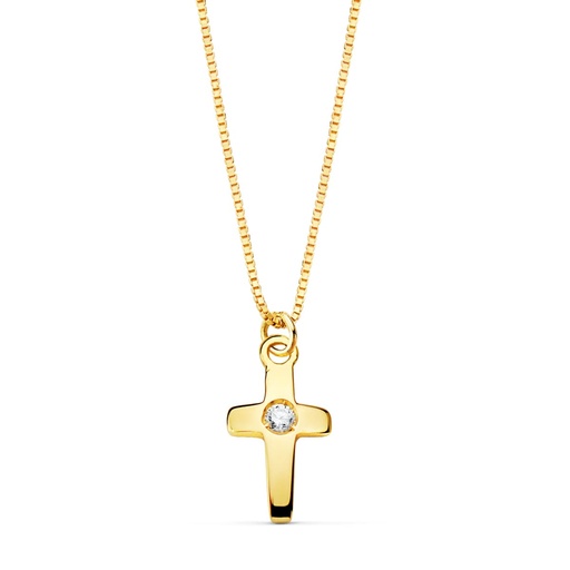 [PP30126] 18K GARGANTILLA CRUZ 8X5MM 1 DIAMANTE 0.015QT. CADENA VENECIANA 45CM G-VS2