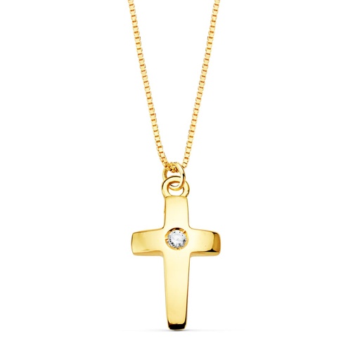 [PP30127] 18K GARGANTILLA CRUZ 11X7 MM 1 DIAMANTE 0.015QT. CADENA VENECIANA 45CM G-VS2