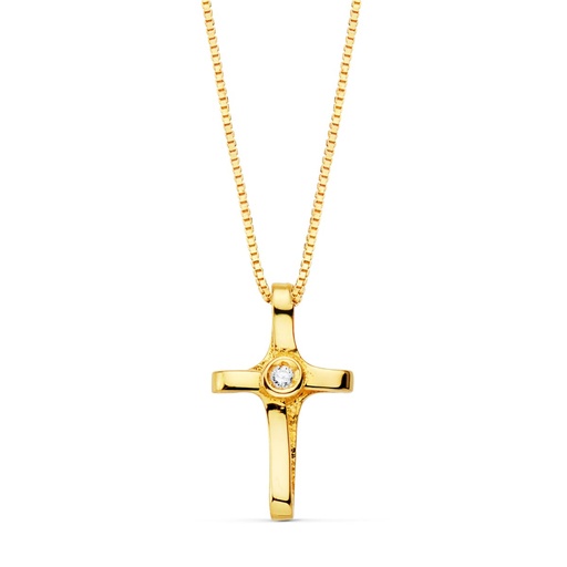 [PP30128] 18K GARGANTILLA CRUZ 12X7 MM 1 DIAMANTE 0.010 QT.CADENA VENECIANA 45CM G-VS2