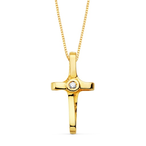 [PP30129] 18K GARGANTILLA CRUZ 16X8.5MM1 DIAMANTE 0.015QT.CADENA VENECIANA 45CM G-VS2