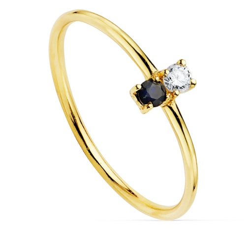[PP30130-OAZA] 18K SORTIJA ORO AMARILLO DIAMANTE 0.050 QTS. G-VS2. 1 ZAFIRO 2.30 MMCUERPO 1 MM