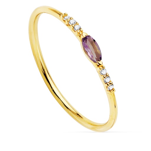 [PP30131-OAAT] 18K SORTIJA ORO AMARILLO DIAMANTES 0.030 QTS G-VS2 AGUAMARINA 4X2 MMCUERPO 1 MM