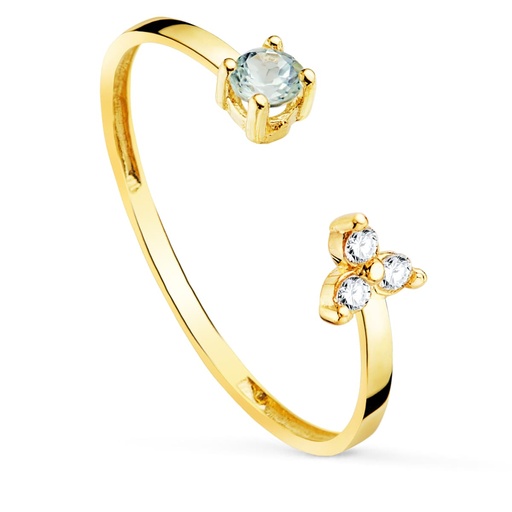 [PP30154-OAAM] 18K SORTIJA ORO AMARILLO BRILLANTES 0.045 QTS. Y AGUAMARINA NATURAL 3 MM