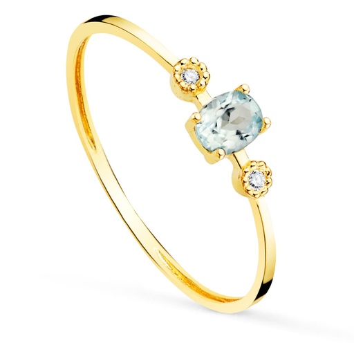 [PP30163-OAAM] 18K SORTIJA ORO AMARILLO DIAMANTES 0.016 QTS. G-VS2 AGUAMARINA 4X3MMCUERPO 1 MM
