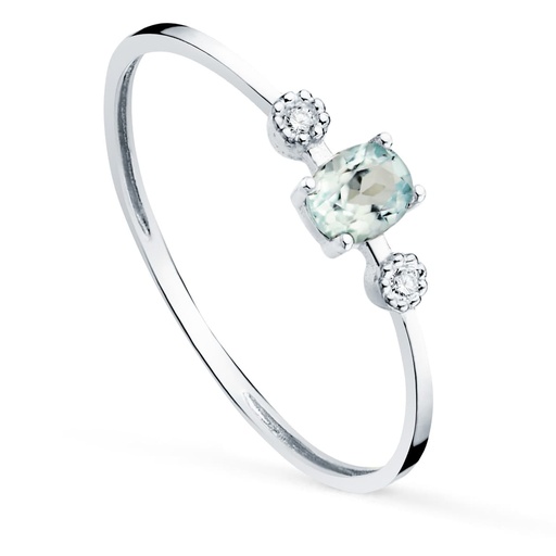 [PP30163-OBAM] 18K SORTIJA ORO BLANCO Y DIAMANTES 0.016  QTS. G-VS2 AGUAMARINA 4X3MMCUERPO 1 MM
