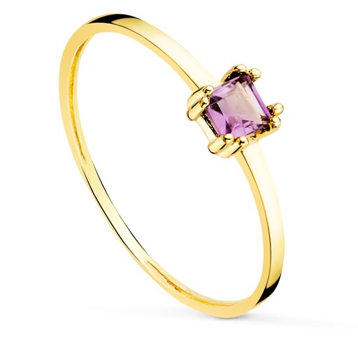 [PP30164-OAAT] 18K SORTIJA ORO AMARILLO AMATISTA NATURAL 4X3 MM ORO AMARILLO CUERPO 1.10 MM