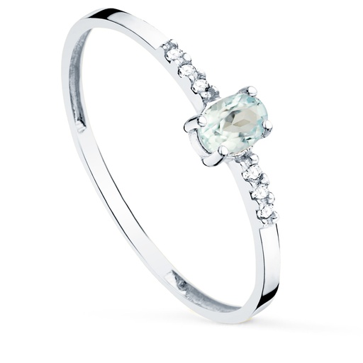 [PP30165-OBAM] 18K SORTIJA DIAMANTES 0.030 QT+ OVAL AGUAMARINA NATURAL 4X3 MM CUERPO 1.30 MM