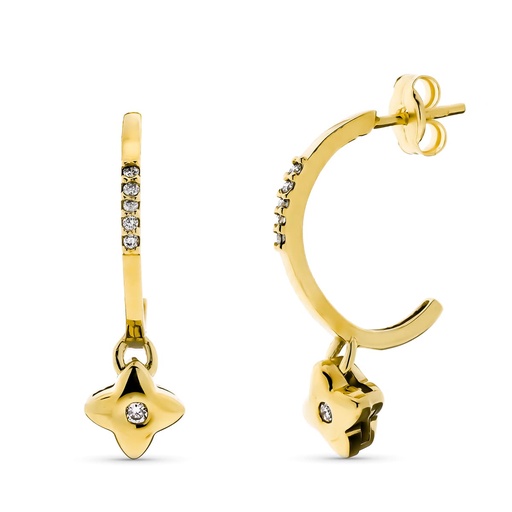 [PP30172-OAP] 18K AROS ORO AMARILLO CON COLGANTE CHATON Y DIAMANTES. 0.1680 QTS 23X3 MM