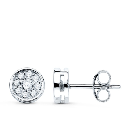 [PP30173-1OBP] 18K PENDIENTES ORO BLANCO CHATON CON 18 DIAMANTES 7X7 MM 0.360 QTS PRESION