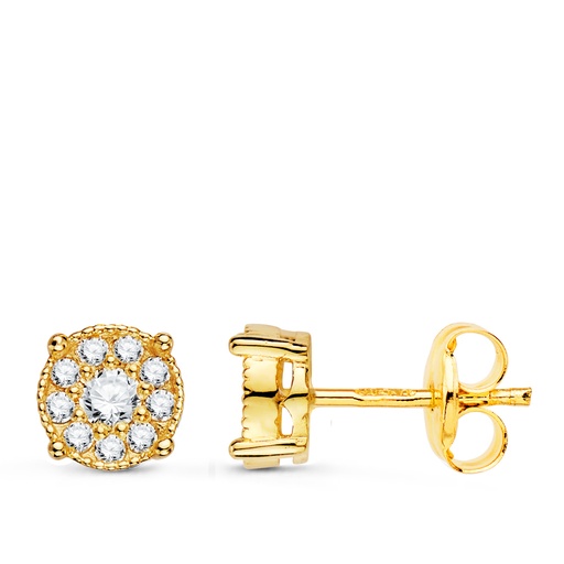 [PP30175-1OAP] 18K PENDIENTES ORO AMARILLO CHATON 20 DIAMANTES 0.365 QTES VS2-G. 6.5X6.5 MM. PRESION
