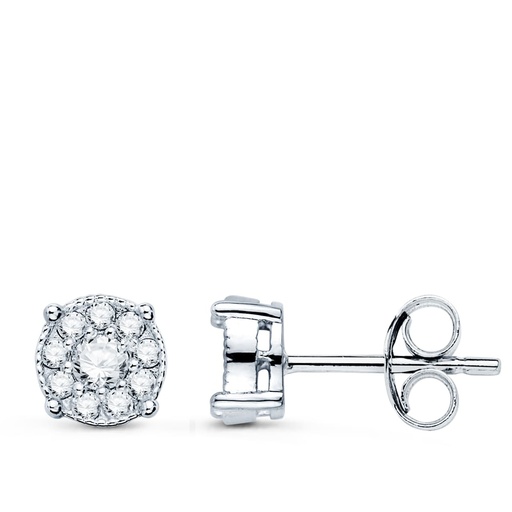 [PP30175-1OBP] 18K PENDIENTES ORO BLANCO CHATON CON 20 DIAMANTES. 7X7 MM 0.365 QTS PRESION