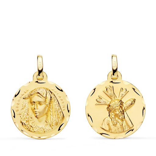 [PP3019-318] 18K ESCAPULARIO VIRGEN MACARENA Y GRAN PODER TALLADA 18 MM