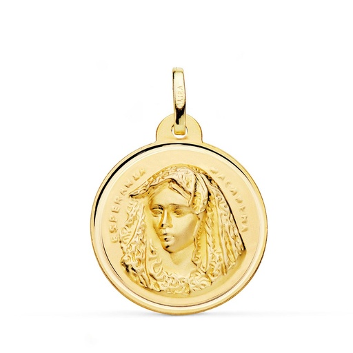 [PP3020-124] 18K MEDALLA ORO AMARILLO VIRGEN DE LA MACARENA BISEL MATIZADA 24 MM
