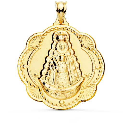 [PP3043-340] 18K MEDALLA VIRGEN DEL ROCIO PANDERETA 40X36 MM