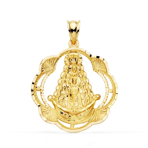 [PP3044-330] 18K MEDALLA VIRGEN DEL ROCIO PANDERETA 31X28 MM