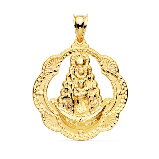 [PP3044-335] 18K MEDALLA VIRGEN DEL ROCIO PANDERETA 35X33 MM