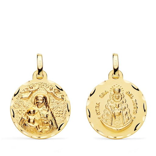 [PP3046-318] 18K MEDALLA ESCAPULARIO VIRGEN DE LA CINTA Y VIRGEN DEL ROCIO 18 MM