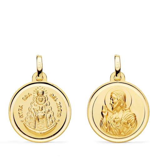 [PP3047-118] 18K MEDALLA ESCAPULARIO VIRGEN DEL ROCIO Y CORAZON JESUS 18 MM