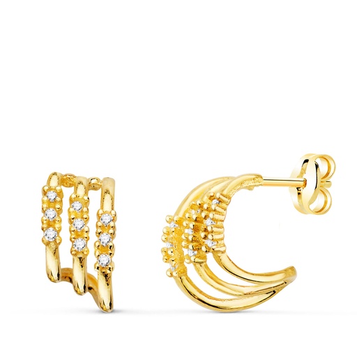 [PP30510] 18K PENDIENTES ORO AMARILLO TRES BANDAS CON DIAMANTES 0.090 QTS 11X6 MM