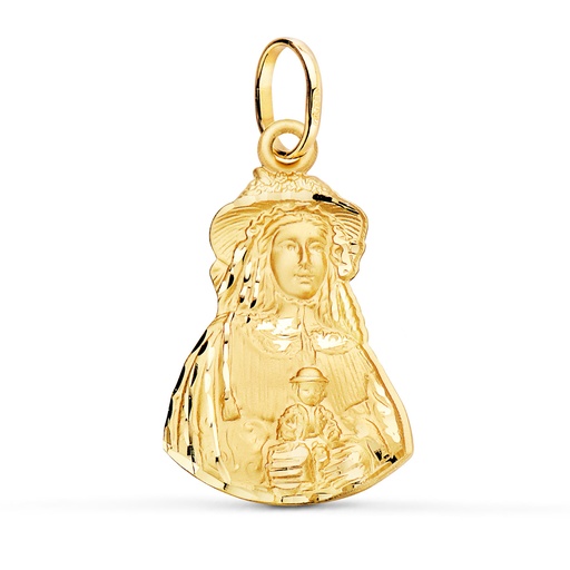 [PP3054-325] 18K MEDALLA ORO AMARILLO VIRGEN DEL ROCIO PASTORA TALLADA 28X18 MM