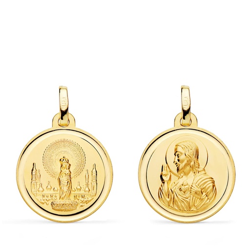 [PP3059-118] 18K ESCAPULARIO VIRGEN PILAR Y CORAZON DE JESUS 18 MM