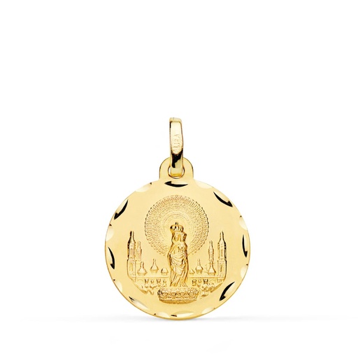 [PP3060-318] 18K MEDALLA VIRGEN DEL PILAR TALLADA 18 MM