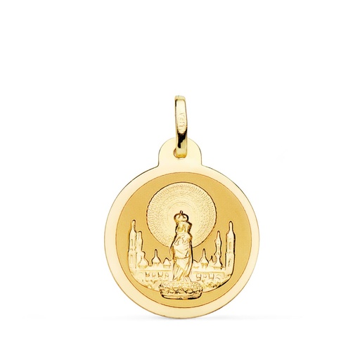 [PP3060-820] 18K MEDALLA VIRGEN PILAR EN BRILLO 20 MM
