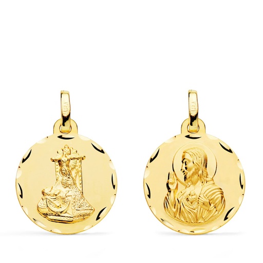 [PP3064-318] 18K MEDALLA ESCAPULARIO VIRGEN DE LAS ANGUSTIAS Y CORAZON DE JESUS TALLADA 18 MM