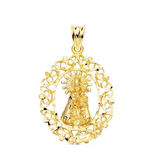 [PP3094-330] 18K MEDALLA ORO AMARILLO VIRGEN DESAMPARADOS CERCO CALADO 28X21 MM