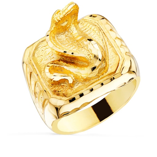 [PP4005] 18K SELLO ORO AMARILLO SERPIENTE COBRA LATERAL TALLADO ANCHO 20X20 MM